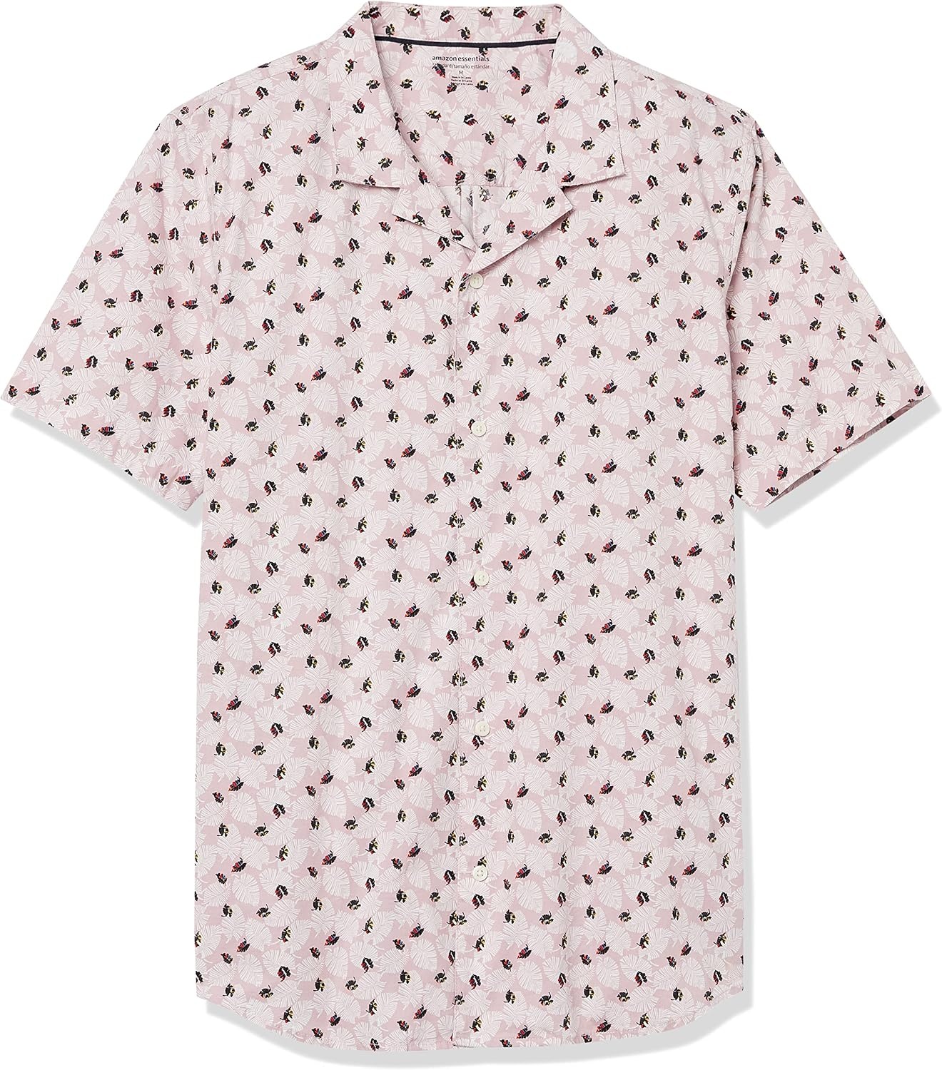 image:imageAmazon Essentials Mens Vacation Cotton ButtonDown Short Sleeve Resort ShirtLavender Palm Leaf Print