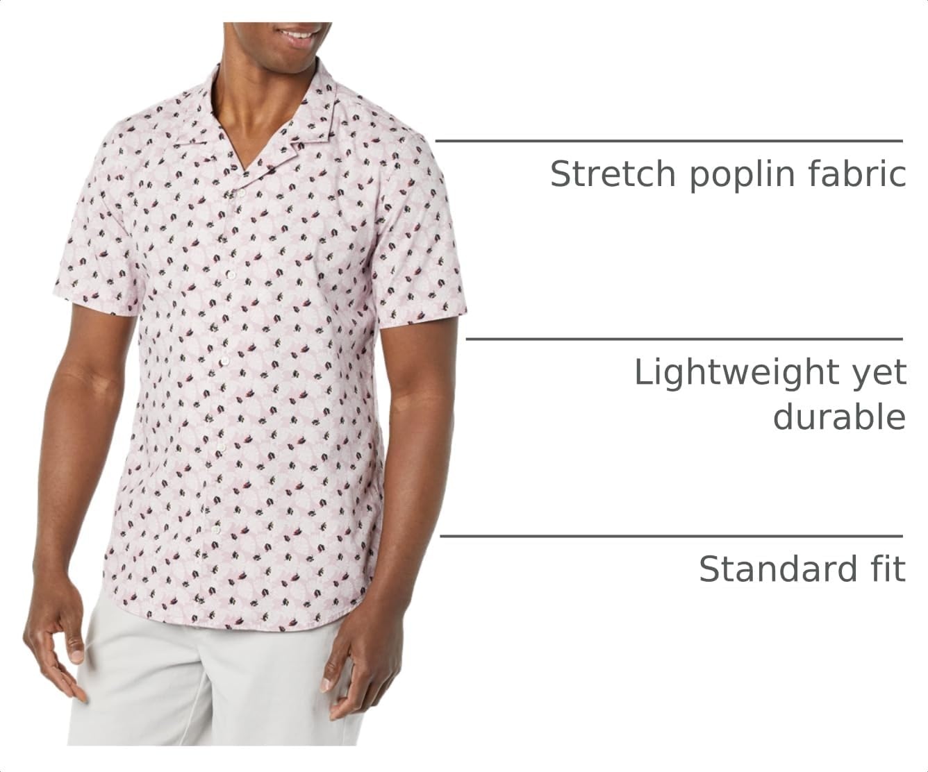 image:imageAmazon Essentials Mens Vacation Cotton ButtonDown Short Sleeve Resort ShirtLavender Palm Leaf Print