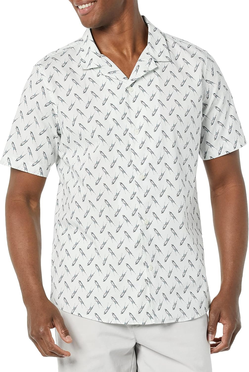 image:imageAmazon Essentials Mens Vacation Cotton ButtonDown Short Sleeve Resort ShirtLight Blue Bird Print