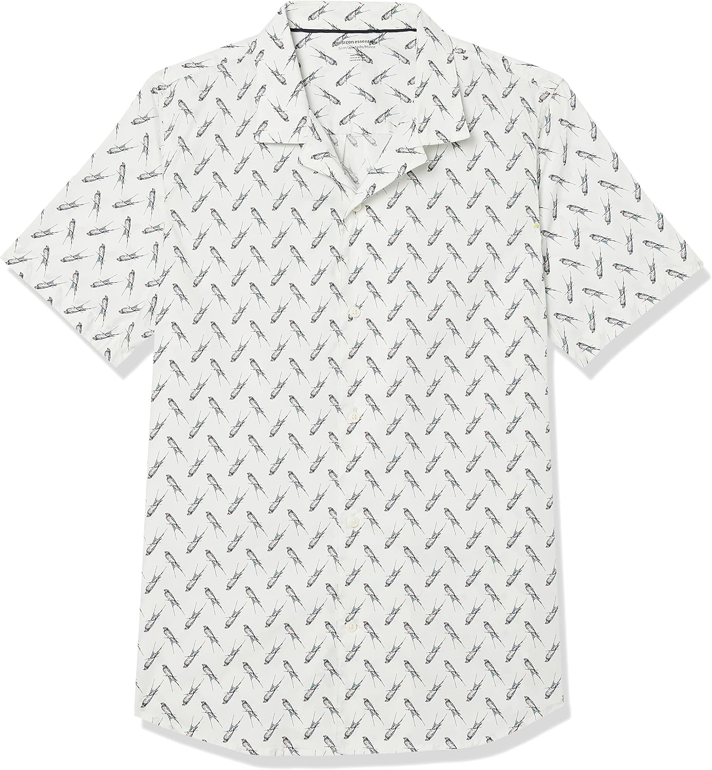image:imageAmazon Essentials Mens Vacation Cotton ButtonDown Short Sleeve Resort ShirtLight Blue Bird Print
