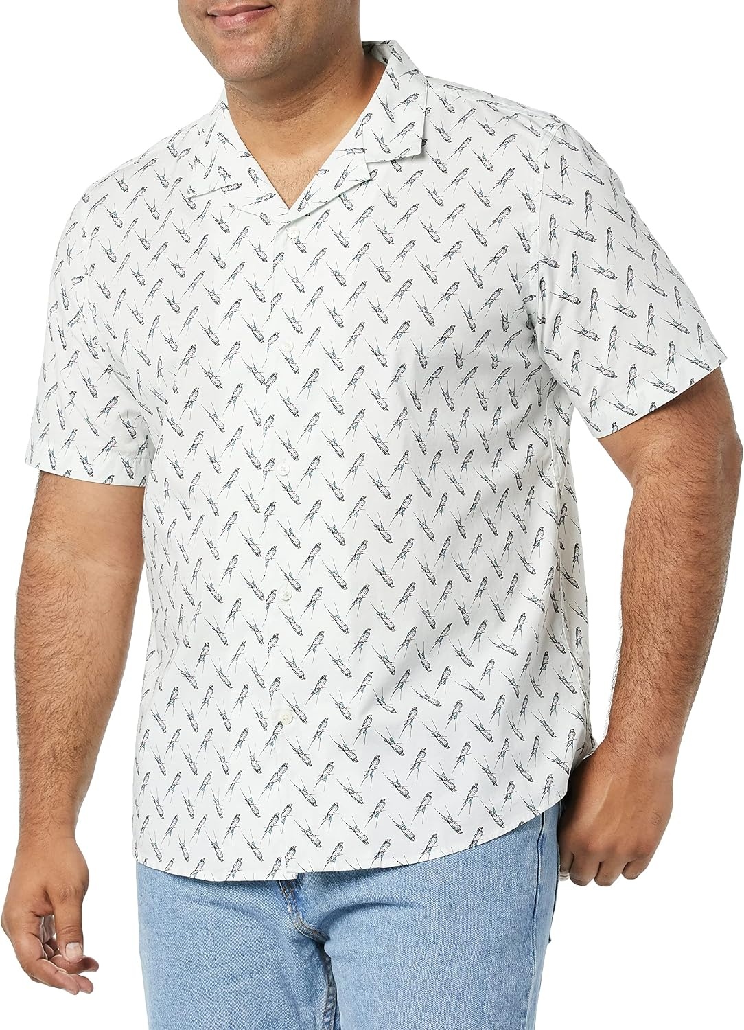 image:imageAmazon Essentials Mens Vacation Cotton ButtonDown Short Sleeve Resort ShirtLight Blue Bird Print