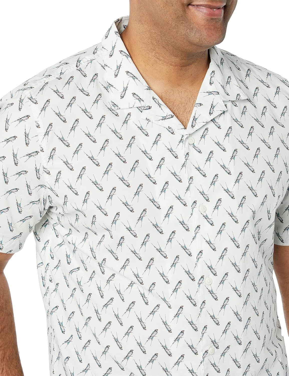 image:imageAmazon Essentials Mens Vacation Cotton ButtonDown Short Sleeve Resort ShirtLight Blue Bird Print