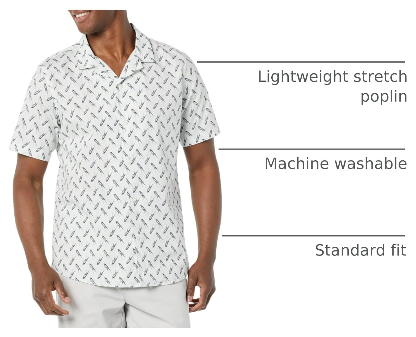image:imageAmazon Essentials Mens Vacation Cotton ButtonDown Short Sleeve Resort ShirtLight Blue Bird Print