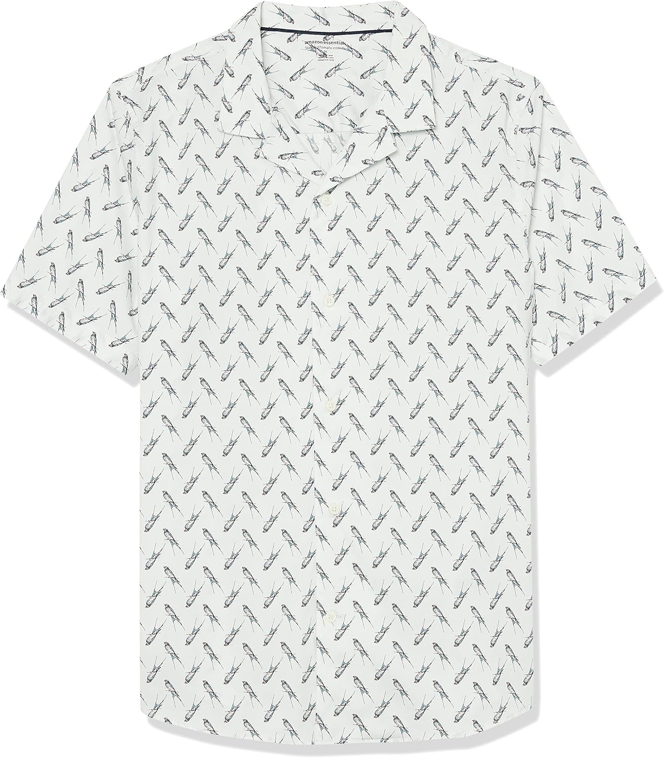 image:imageAmazon Essentials Mens Vacation Cotton ButtonDown Short Sleeve Resort ShirtLight Blue Bird Print