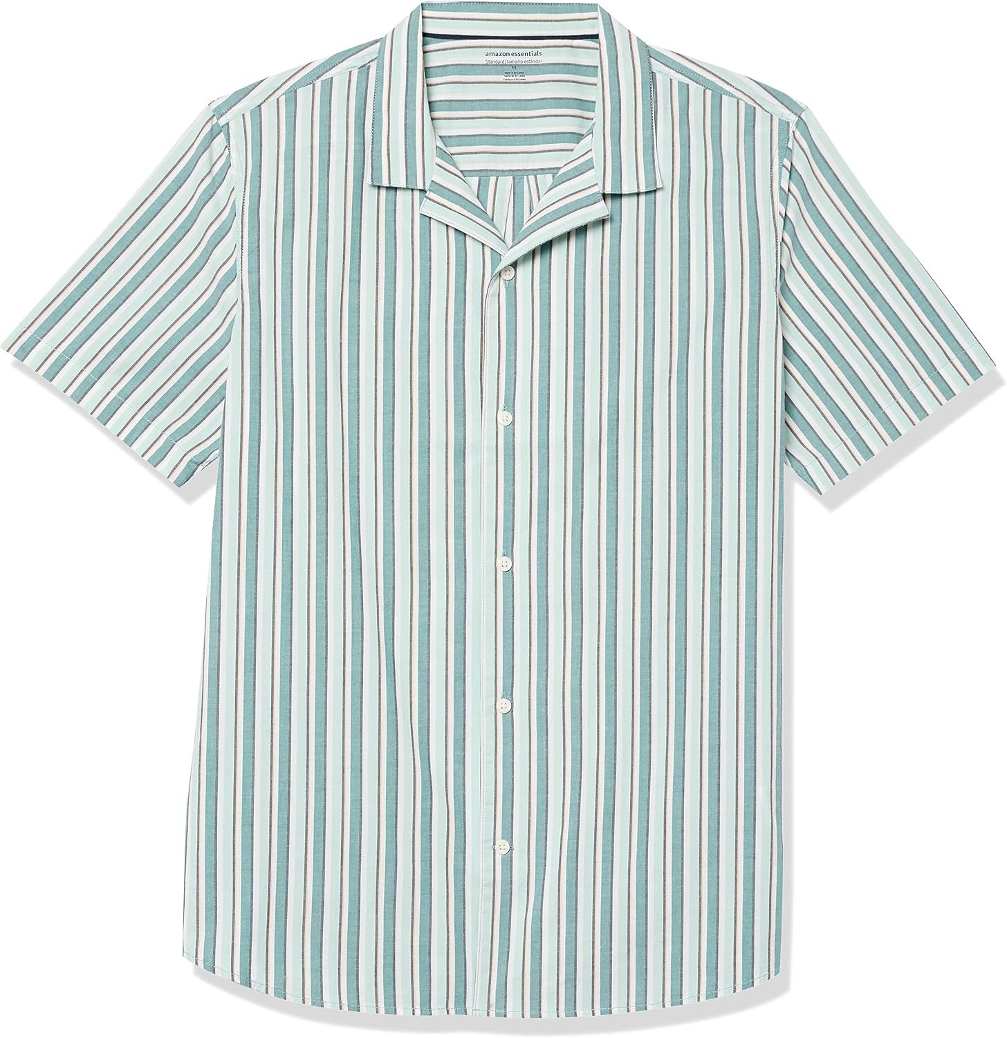 image:imageAmazon Essentials Mens Vacation Cotton ButtonDown Short Sleeve Resort ShirtLight Blue Stripe