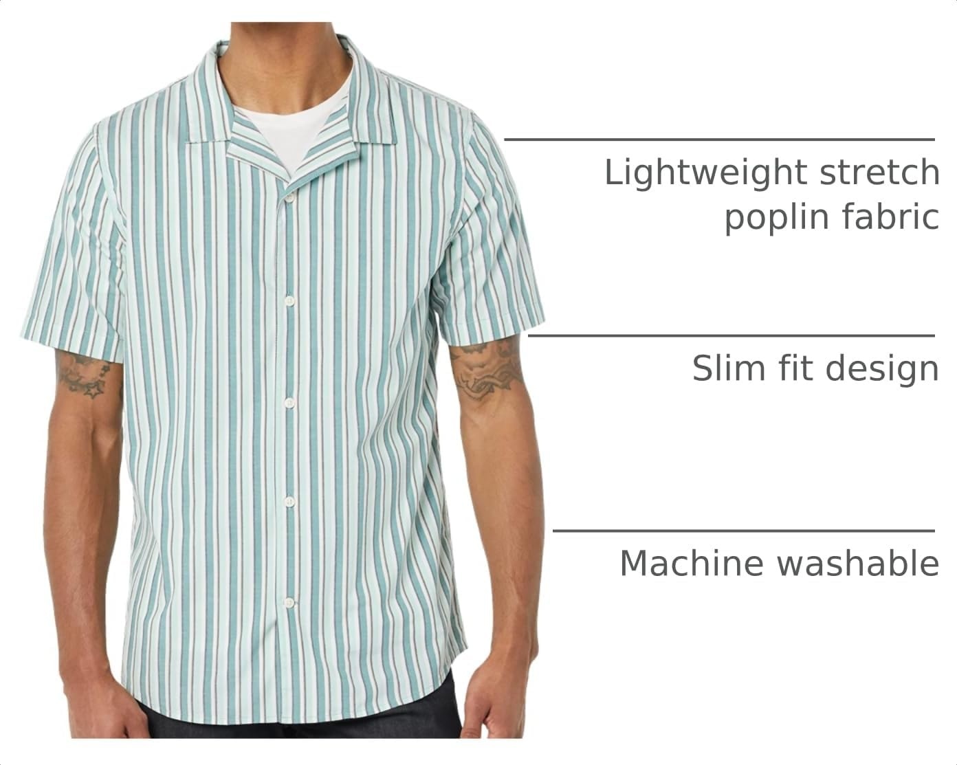 image:imageAmazon Essentials Mens Vacation Cotton ButtonDown Short Sleeve Resort ShirtMulticolor Stripe