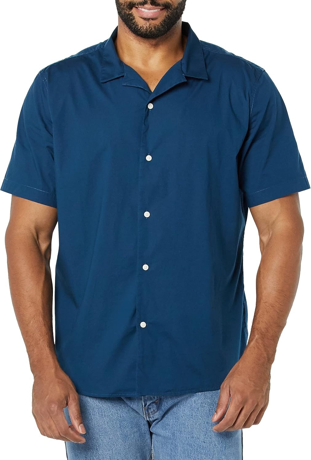 image:imageAmazon Essentials Mens Vacation Cotton ButtonDown Short Sleeve Resort ShirtNavy