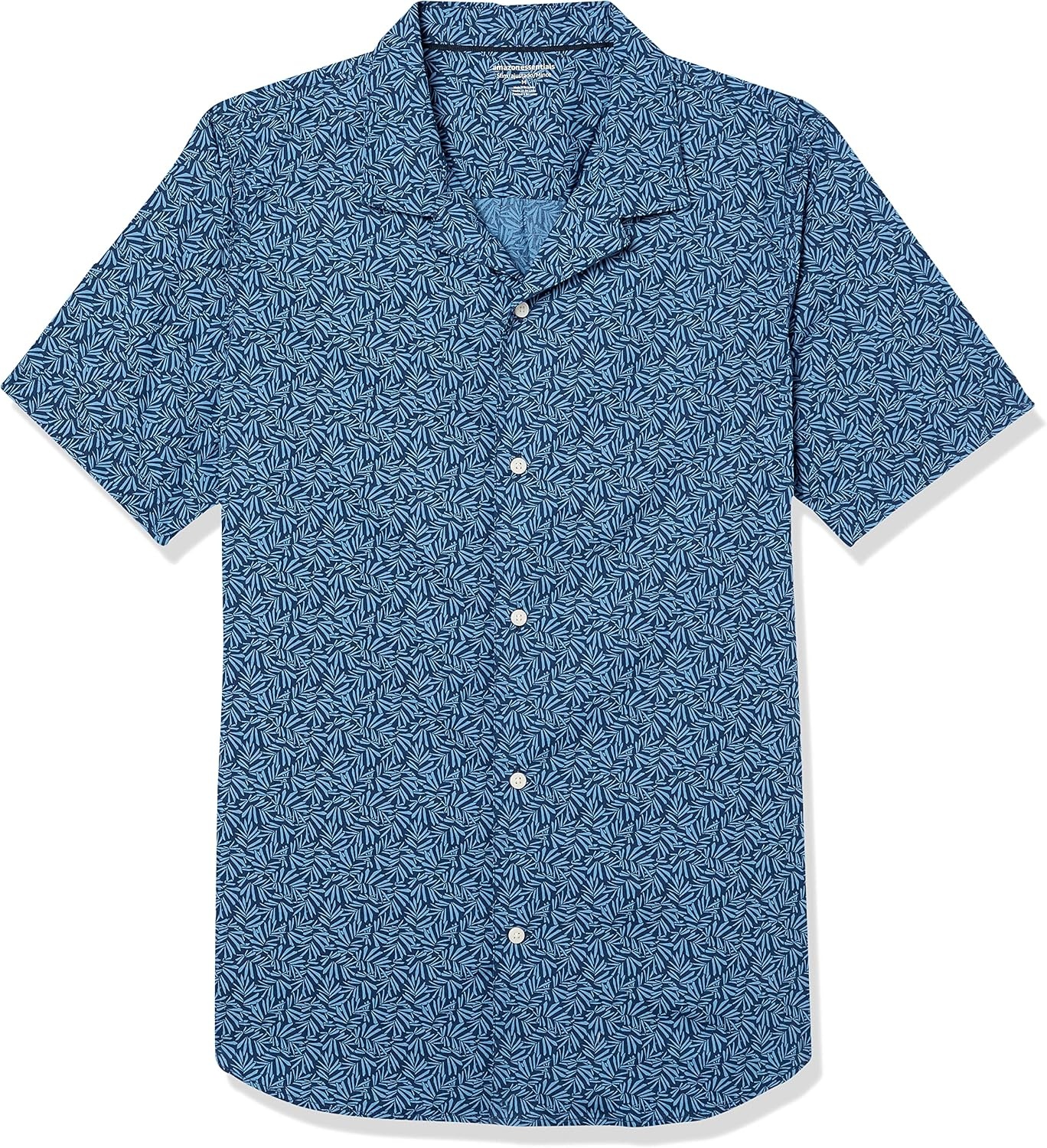 image:imageAmazon Essentials Mens Vacation Cotton ButtonDown Short Sleeve Resort ShirtNavy Palm Leaf Print
