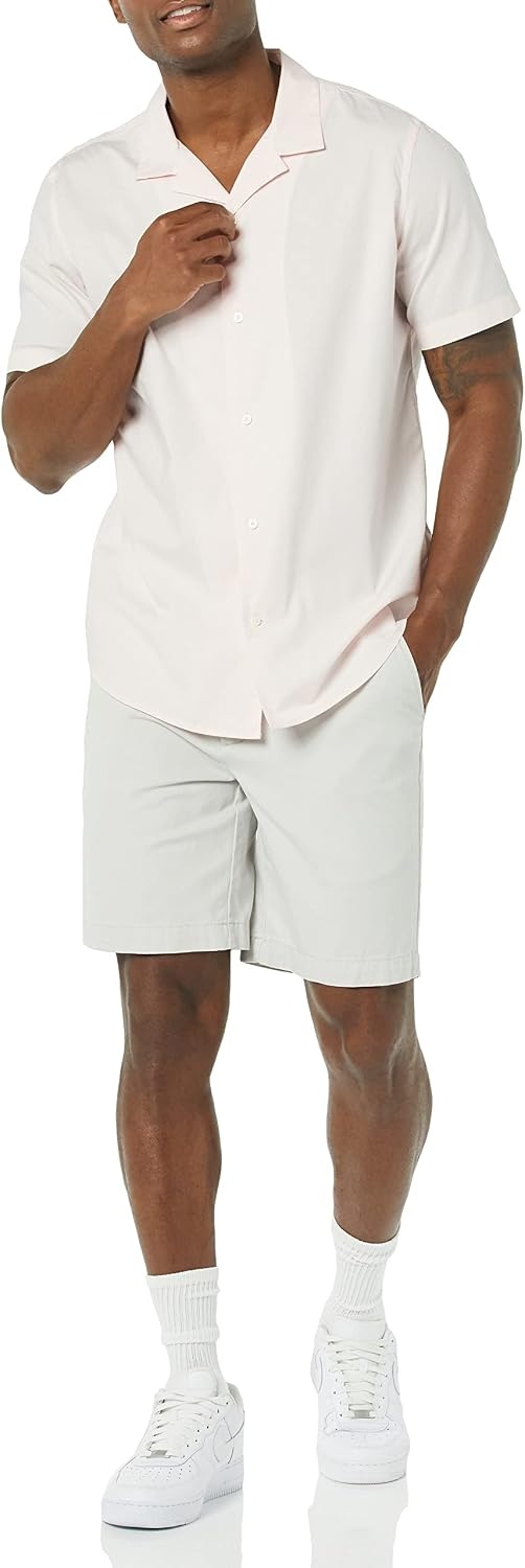 image:imageAmazon Essentials Mens Vacation Cotton ButtonDown Short Sleeve Resort ShirtPink