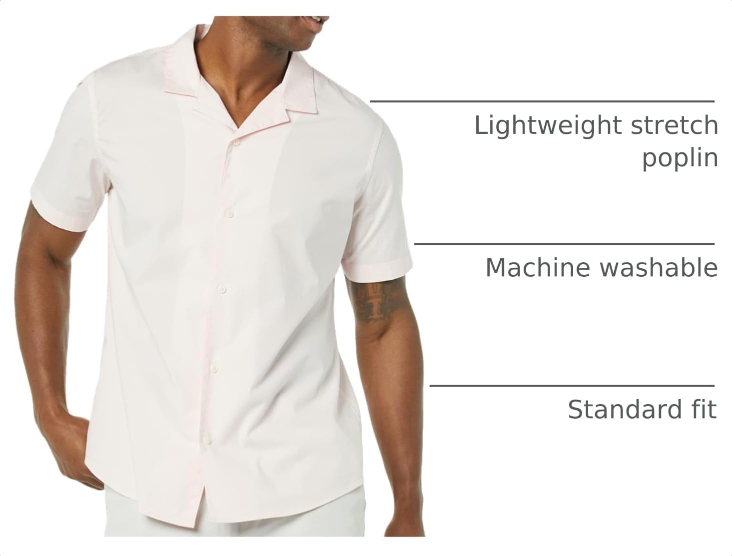 image:imageAmazon Essentials Mens Vacation Cotton ButtonDown Short Sleeve Resort ShirtPink