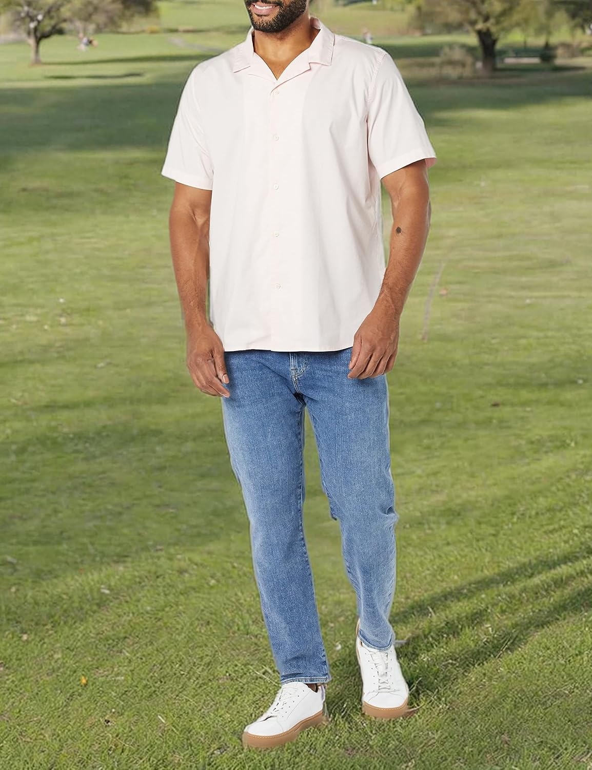 image:imageAmazon Essentials Mens Vacation Cotton ButtonDown Short Sleeve Resort ShirtPink