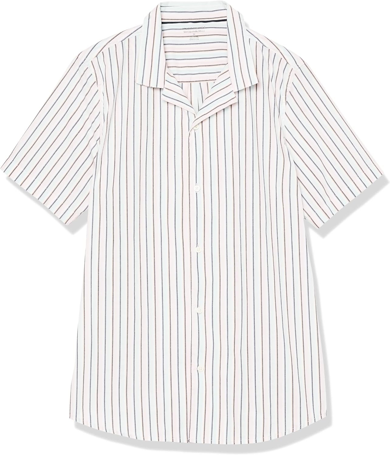 image:imageAmazon Essentials Mens Vacation Cotton ButtonDown Short Sleeve Resort ShirtPink Teal Blue Vertical Stripe