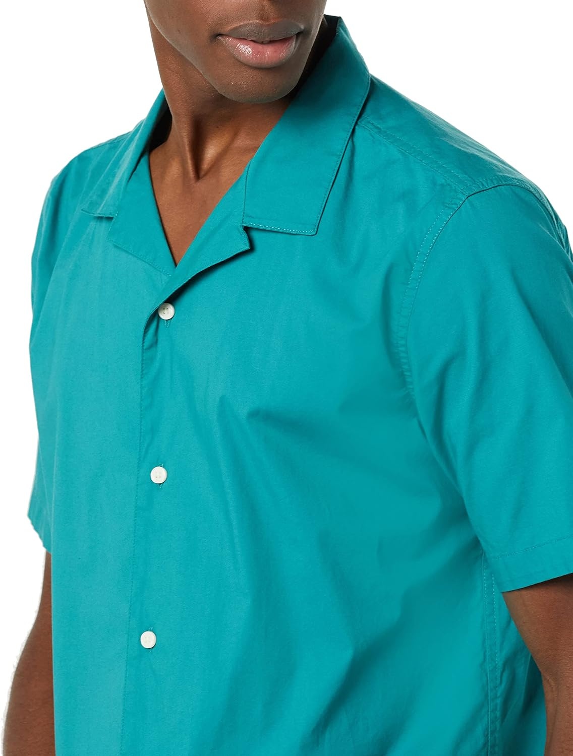 image:imageAmazon Essentials Mens Vacation Cotton ButtonDown Short Sleeve Resort ShirtTeal Blue