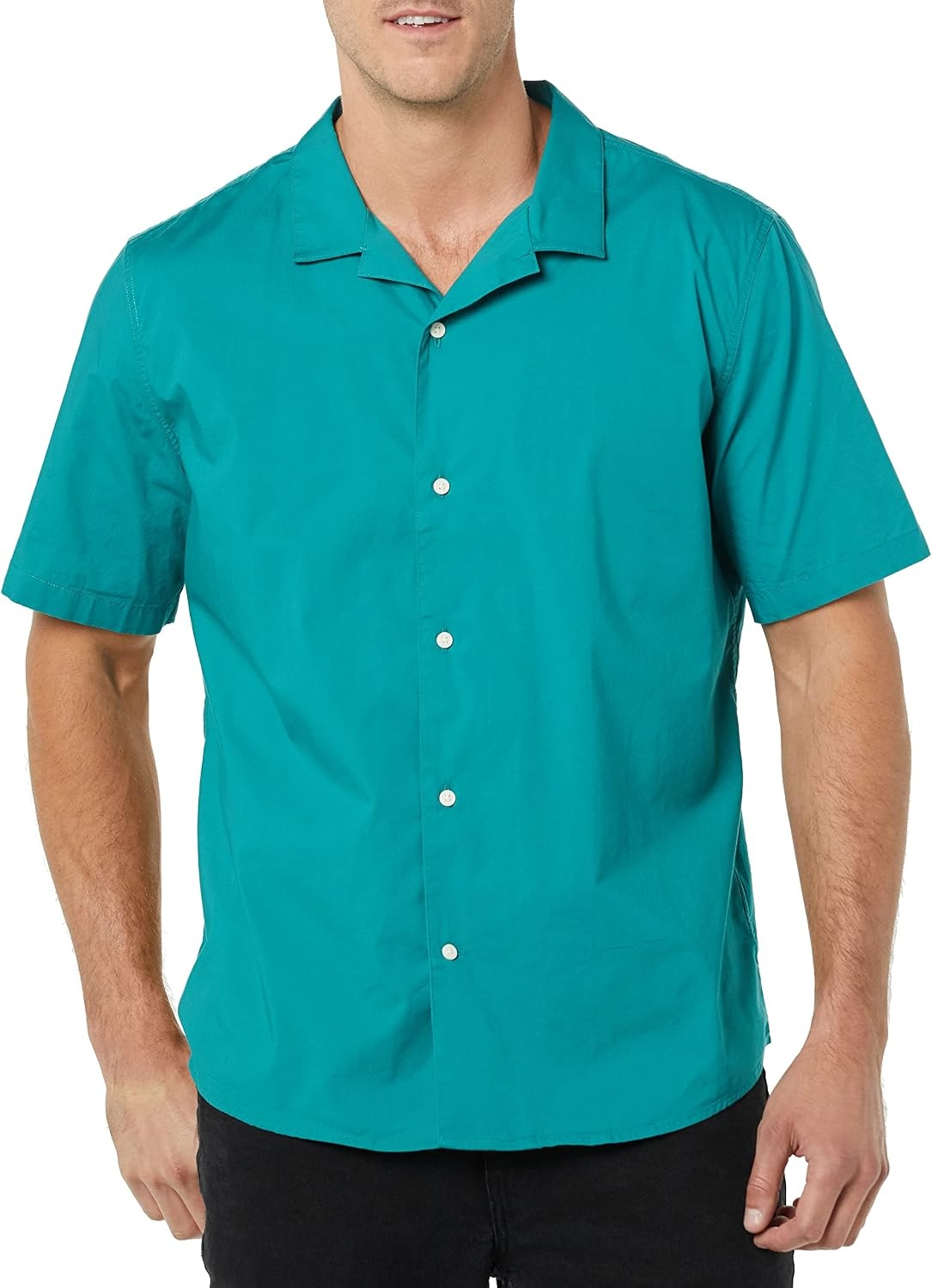 image:imageAmazon Essentials Mens Vacation Cotton ButtonDown Short Sleeve Resort ShirtTeal Blue
