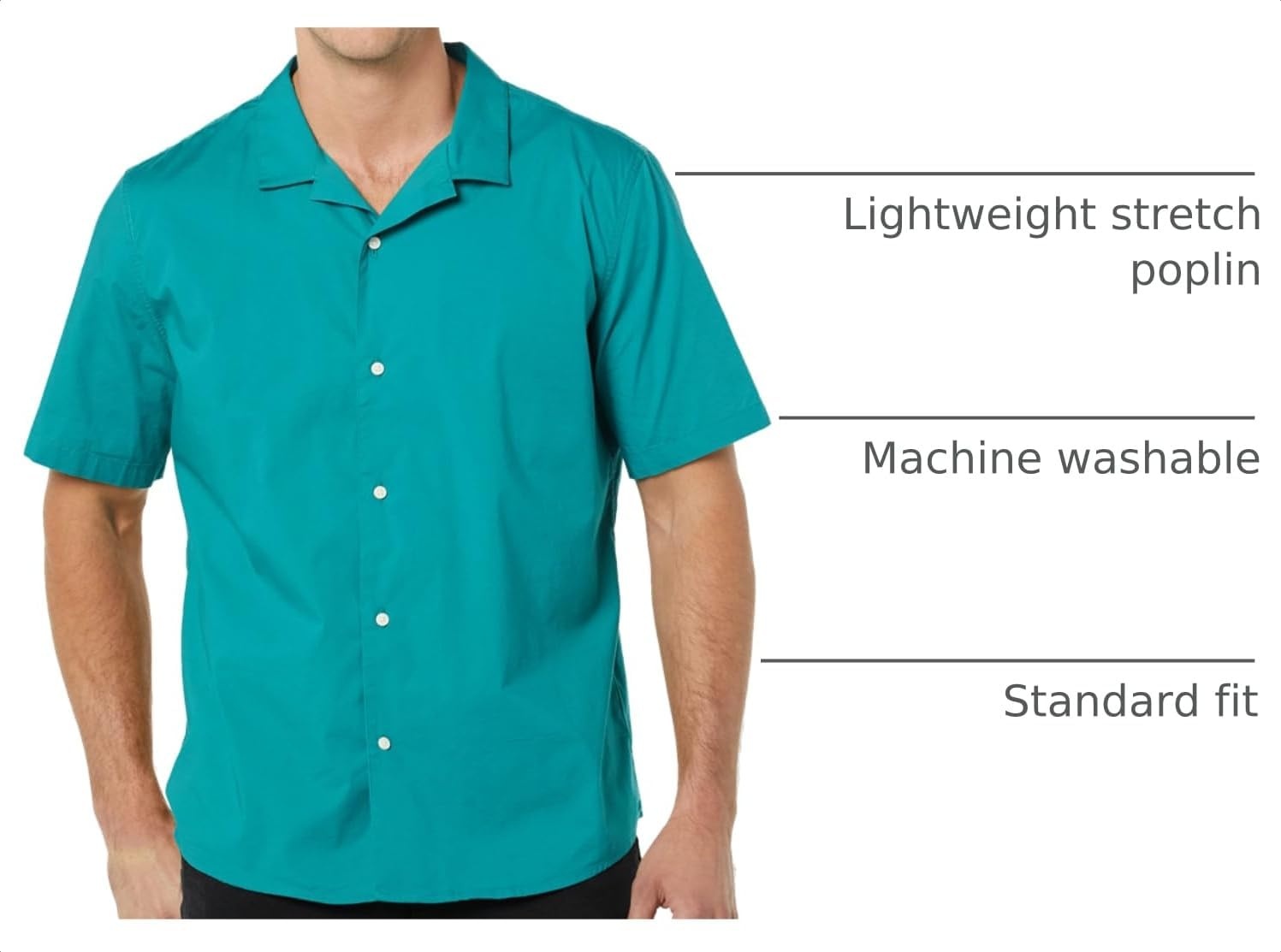 image:imageAmazon Essentials Mens Vacation Cotton ButtonDown Short Sleeve Resort ShirtTeal Blue