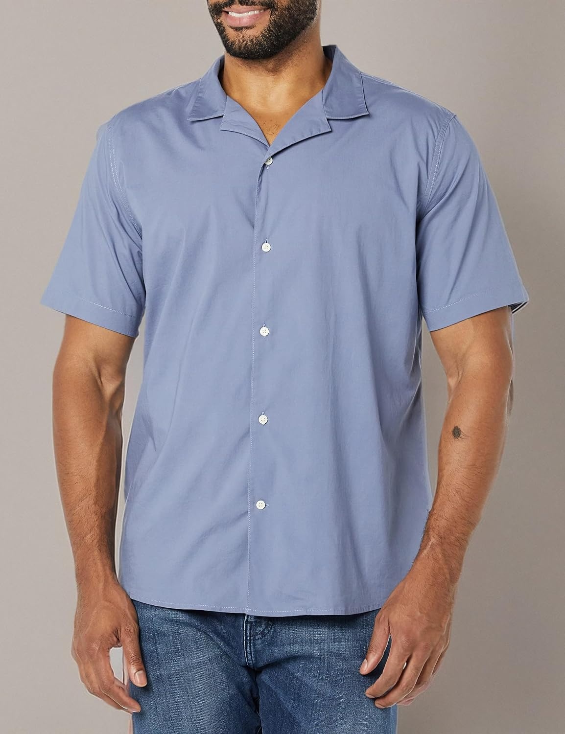 image:imageAmazon Essentials Mens Vacation Cotton ButtonDown Short Sleeve Resort ShirtWashed Blue