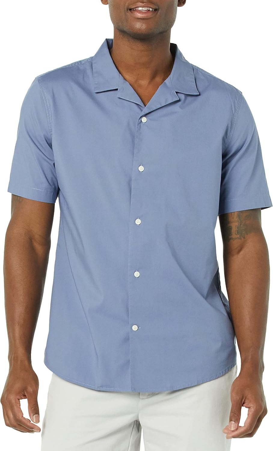 image:imageAmazon Essentials Mens Vacation Cotton ButtonDown Short Sleeve Resort ShirtWashed Blue