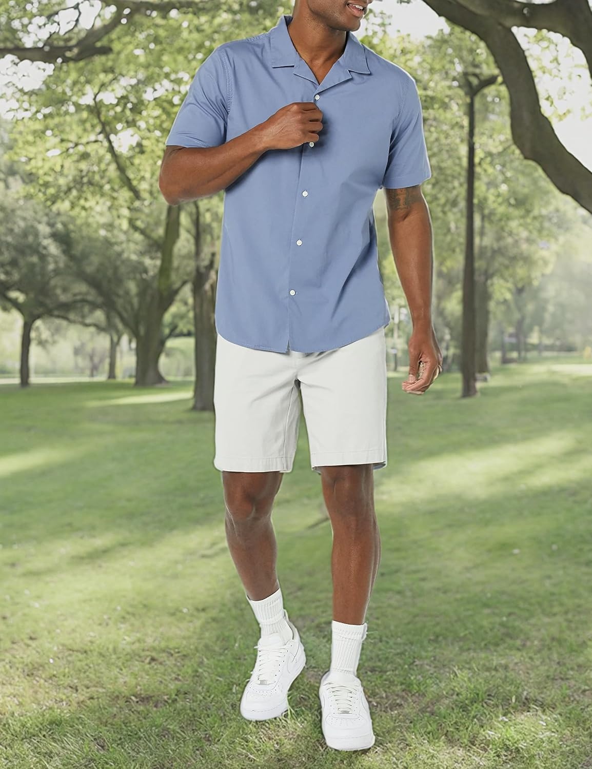 image:imageAmazon Essentials Mens Vacation Cotton ButtonDown Short Sleeve Resort ShirtWashed Blue