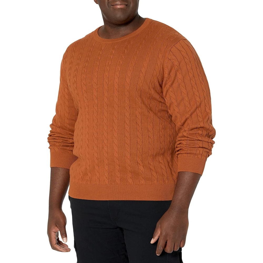 image:imageAmazon Essentials Mens Crewneck Cable Cotton Pullover SweaterRust