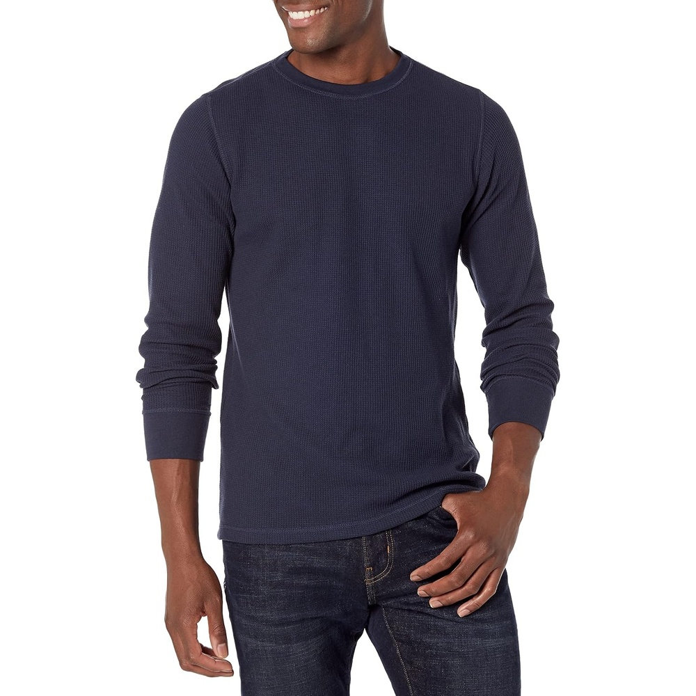image:imageAmazon Essentials Mens Long Sleeve SlimFit Waffle Thermal Shirt with Ribbed TrimNavy