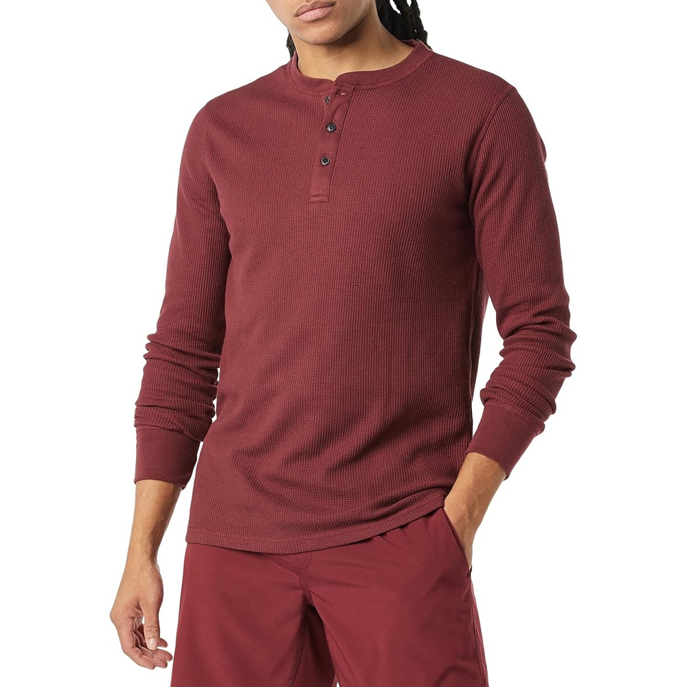 image:imageAmazon Essentials Mens Long Sleeve Waffle Henley ShirtBurgundy