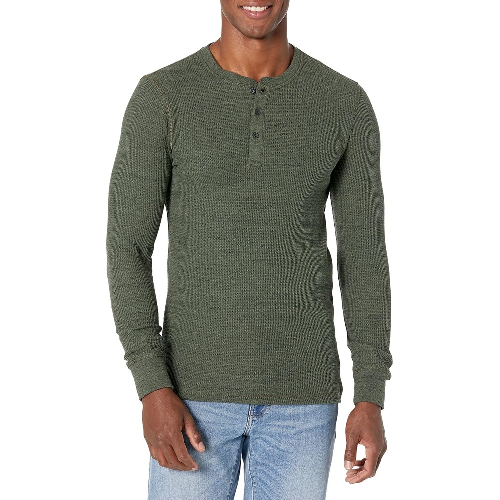 image:imageAmazon Essentials Mens Long Sleeve Waffle Henley ShirtOlive Heather