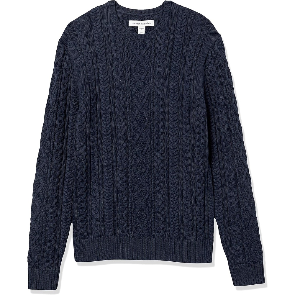 image:imageAmazon Essentials Mens LongSleeve 100 Cotton Fisherman Cable Crewneck SweaterNavy