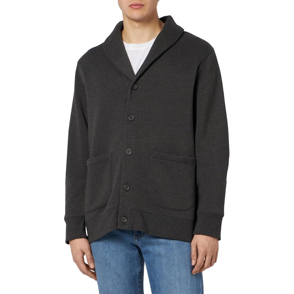 image:imageAmazon Essentials Mens LongSleeve Cardigan With ShawlCollarCharcoal Heather