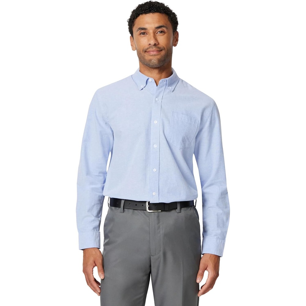 image:imageAmazon Essentials Mens LongSleeve Pocket Oxford ShirtBlue
