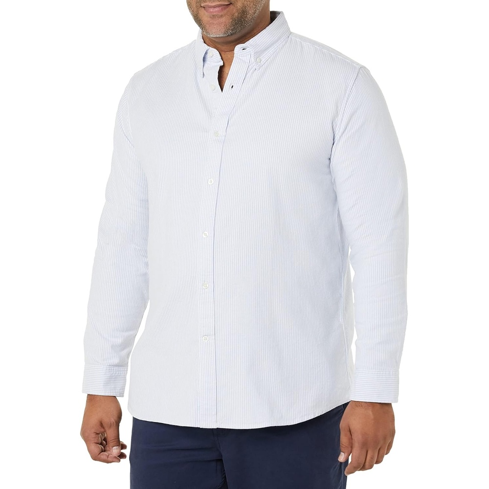 image:imageAmazon Essentials Mens LongSleeve RegularFit Cotton Thermal Waffle Knit ShirtPowder Blue Vertical Stripe