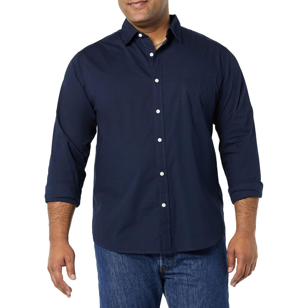 image:imageAmazon Essentials Mens LongSleeve RegularFit Stretch Poplin ShirtNavy