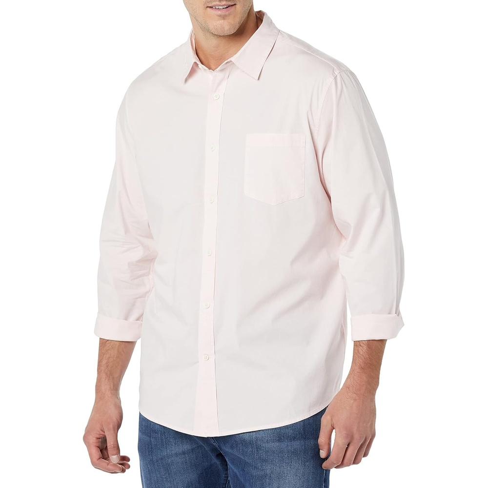 image:imageAmazon Essentials Mens LongSleeve RegularFit Stretch Poplin ShirtPink