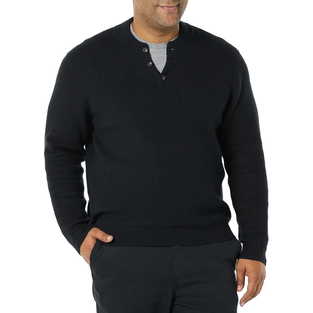 image:imageAmazon Essentials Mens LongSleeve Soft Touch Cotton Blend Henley SweaterBlack