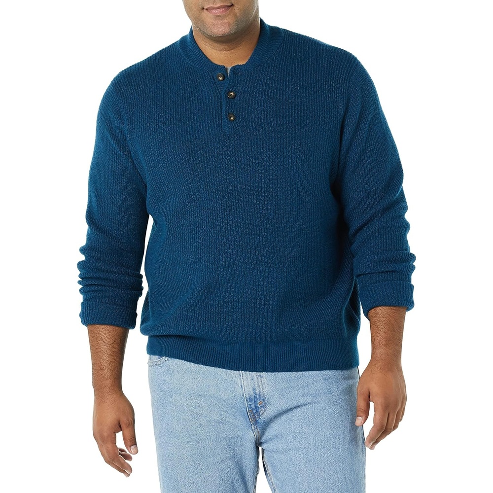 image:imageAmazon Essentials Mens LongSleeve Soft Touch Cotton Blend Henley SweaterBlue
