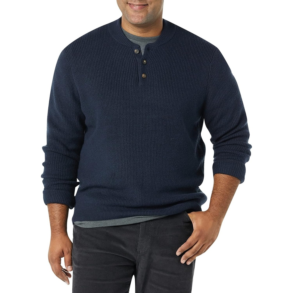 image:imageAmazon Essentials Mens LongSleeve Soft Touch Cotton Blend Henley SweaterNavy