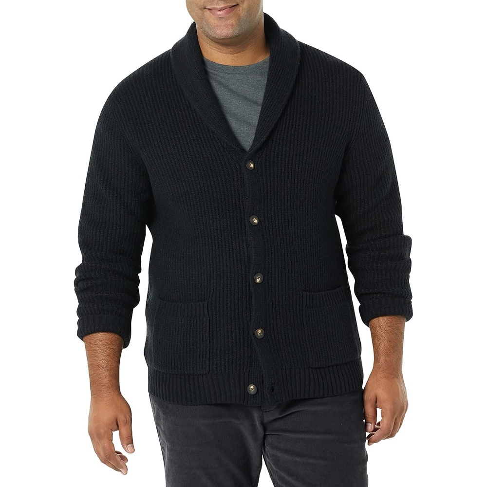 image:imageAmazon Essentials Mens LongSleeve Soft Touch Shawl Collar CardiganBlack