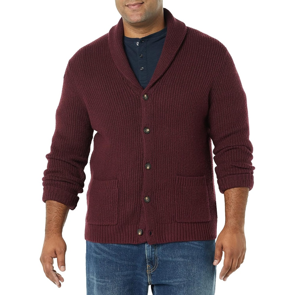 image:imageAmazon Essentials Mens LongSleeve Soft Touch Shawl Collar CardiganBurgundy