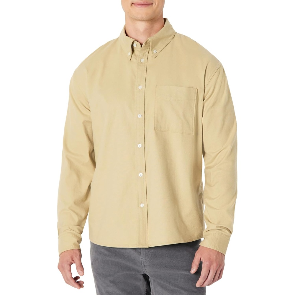 image:imageAmazon Essentials Mens Modern OversizedFit Cotton ButtonDown Oxford ShirtTan