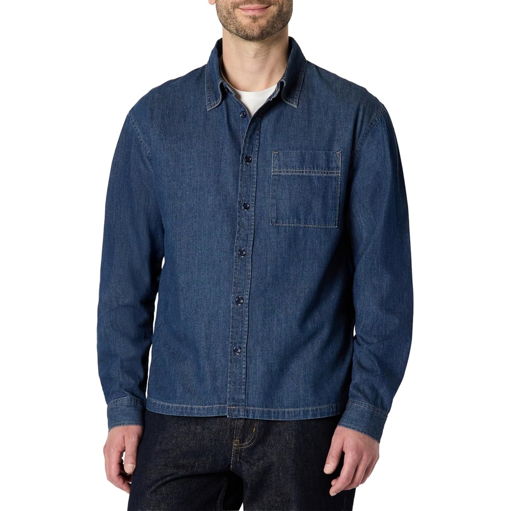 image:imageAmazon Essentials Mens Modern OversizedFit Denim ButtonDown Shirt Button FrontMedium Blue Vintage