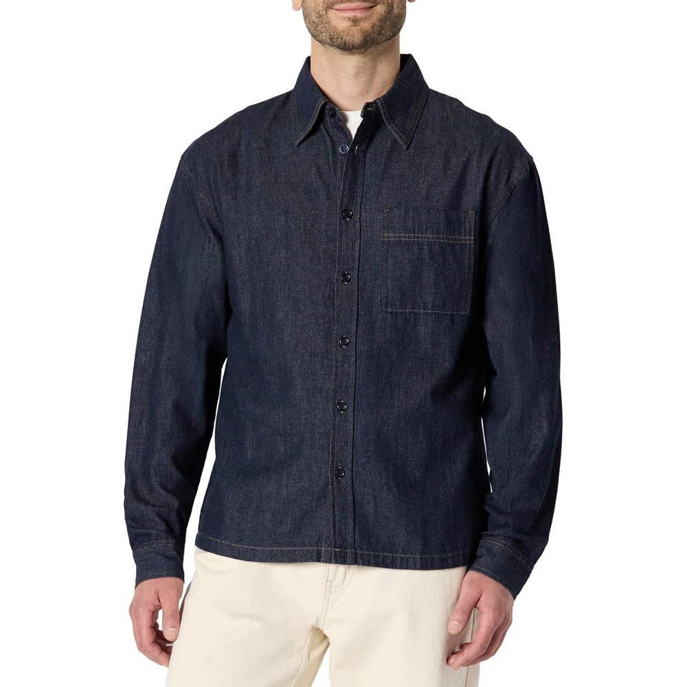 image:imageAmazon Essentials Mens Modern OversizedFit Denim ButtonDown Shirt Button FrontRinse