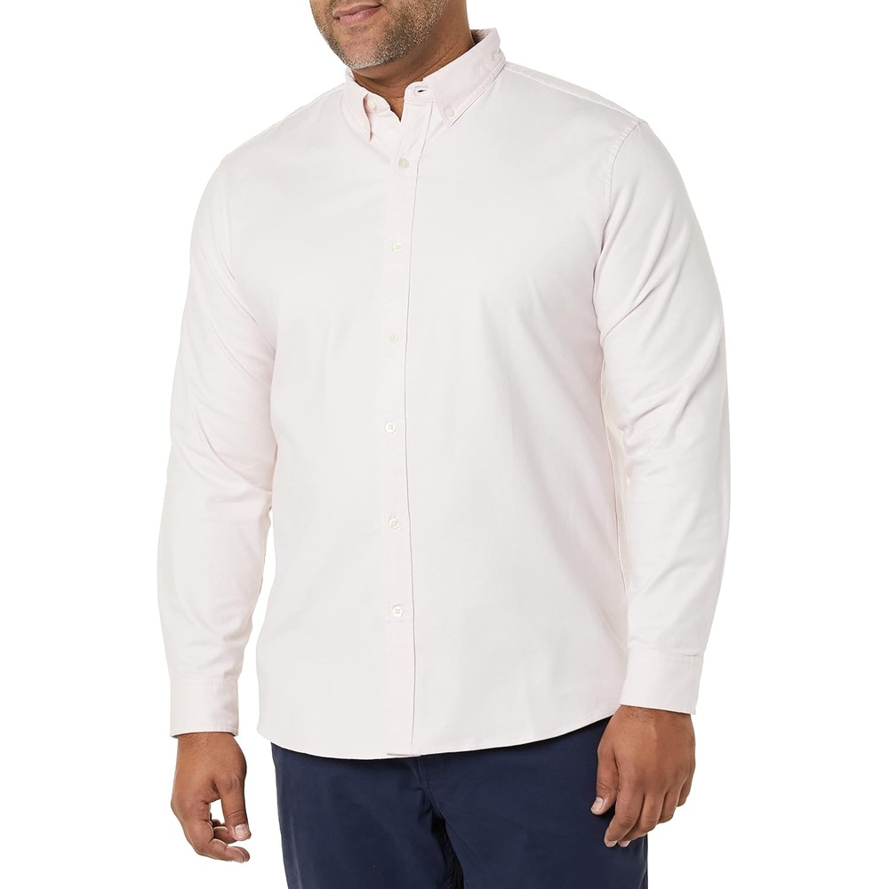 image:imageAmazon Essentials Mens Oxford Shirt SlimFit Stretch LongSleeve Button UpPale Pink