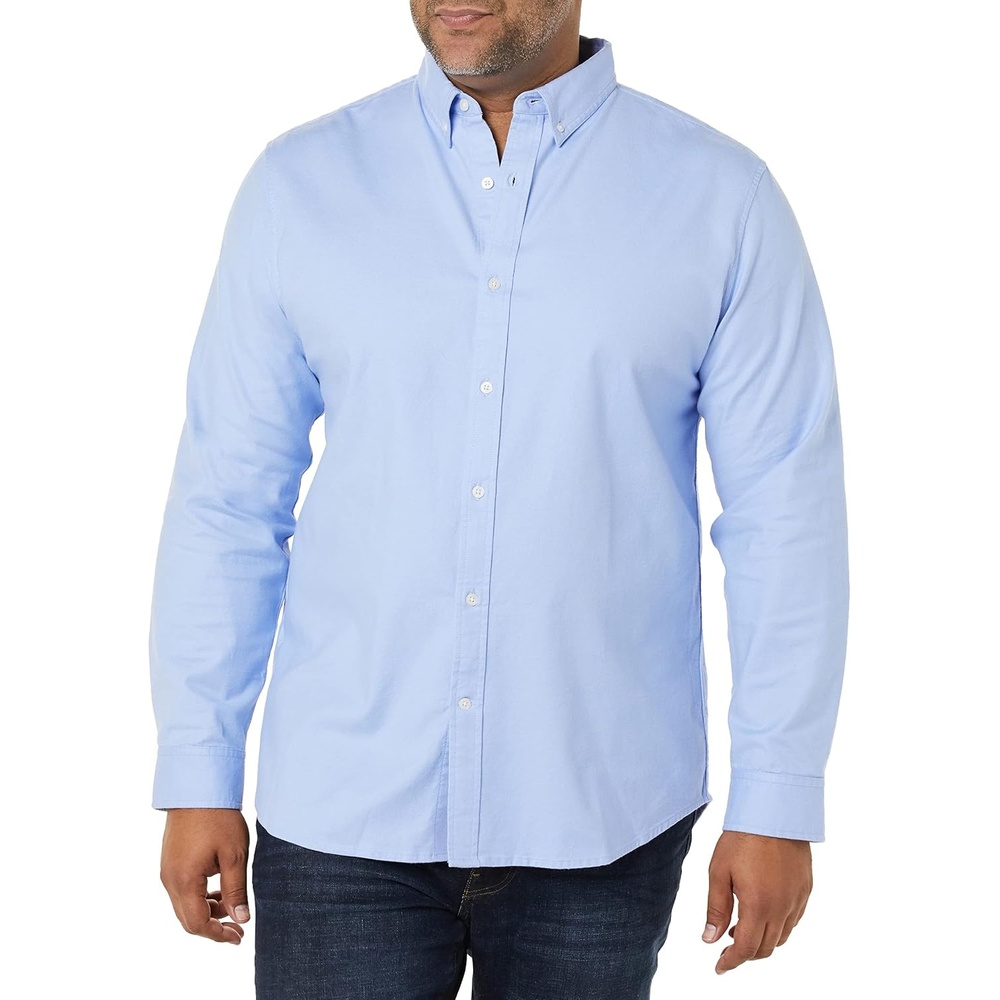image:imageAmazon Essentials Mens Oxford Shirt SlimFit Stretch LongSleeve Button UpPowder Blue