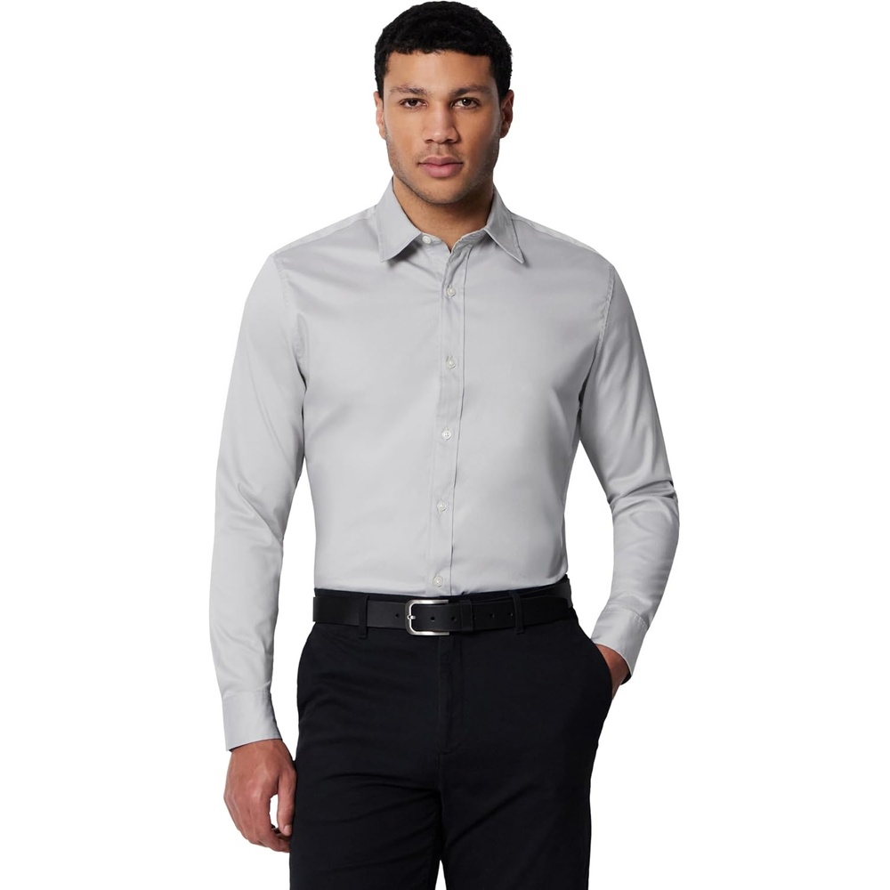 image:imageAmazon Essentials Mens Regular Fit Long Sleeve Wrinkle Resistant Stretch Dress ShirtGrey