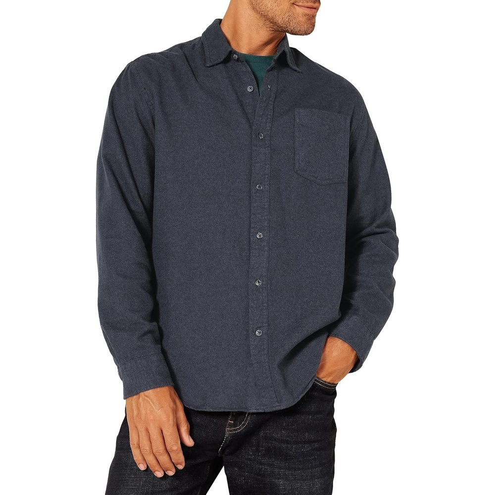 image:imageAmazon Essentials Mens Regular Fit LongSleeve Flannel Shirt Soft Brushed Cotton Lightweight yet WarmBlack