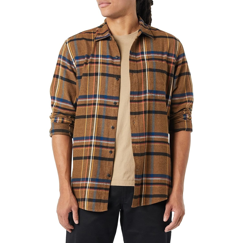 image:imageAmazon Essentials Mens Regular Fit LongSleeve Flannel Shirt Soft Brushed Cotton Lightweight yet WarmBlack Brown Mix Plaid