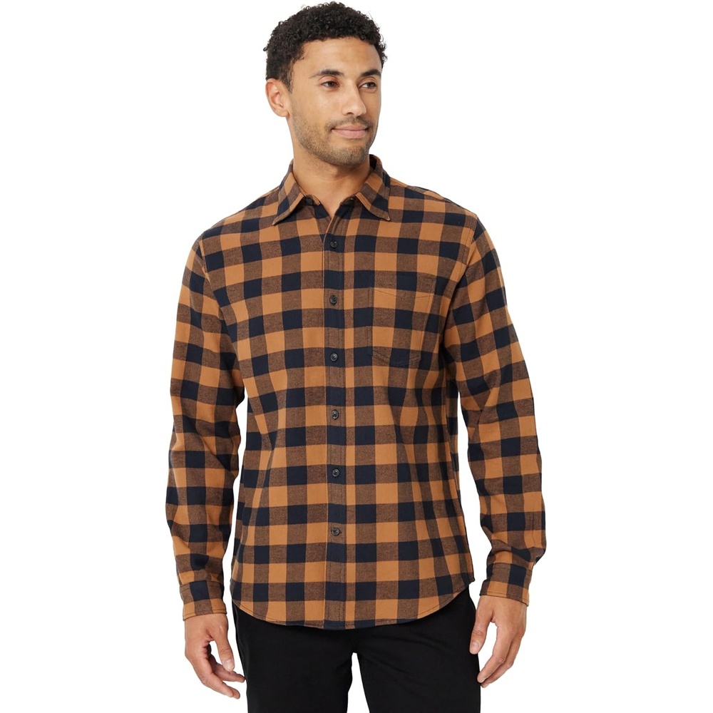 image:imageAmazon Essentials Mens Regular Fit LongSleeve Flannel Shirt Soft Brushed Cotton Lightweight yet WarmBlack Toffee Brown Buffalo Check