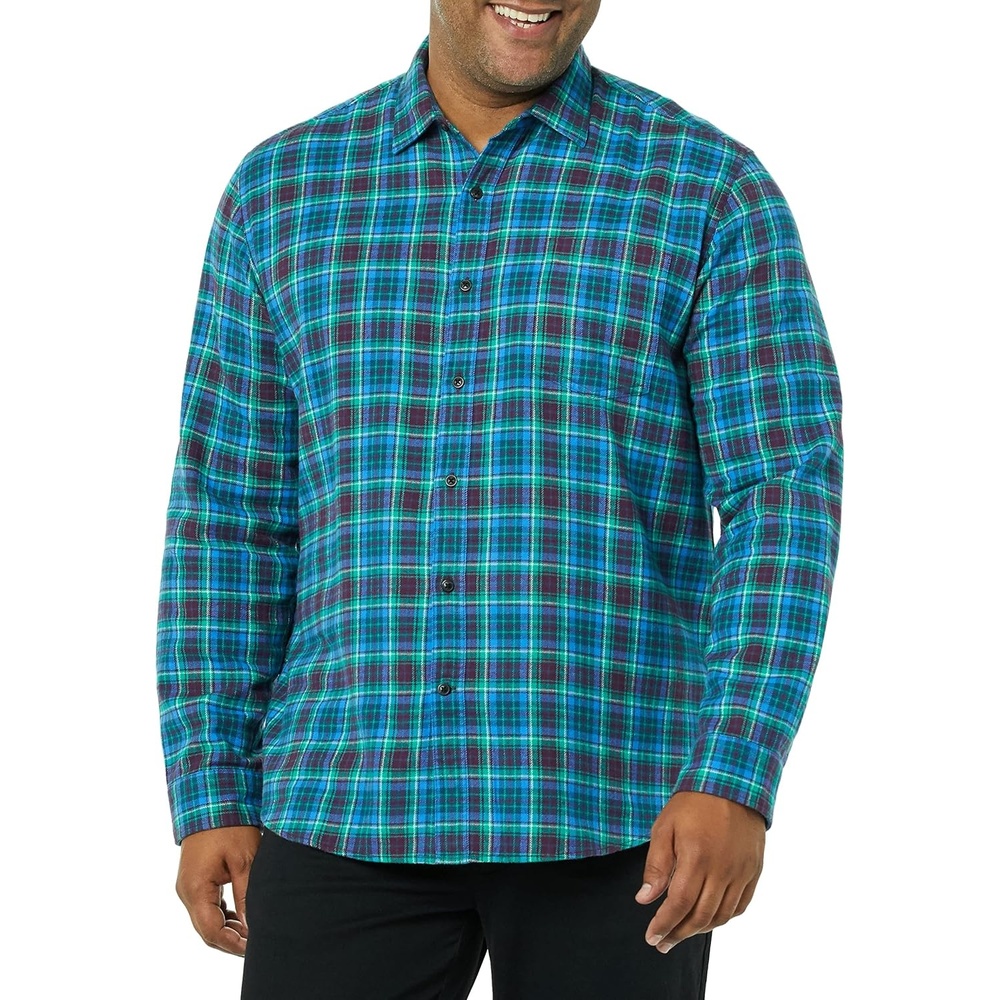 image:imageAmazon Essentials Mens Regular Fit LongSleeve Flannel Shirt Soft Brushed Cotton Lightweight yet WarmBlue Burgundy Green Plaid