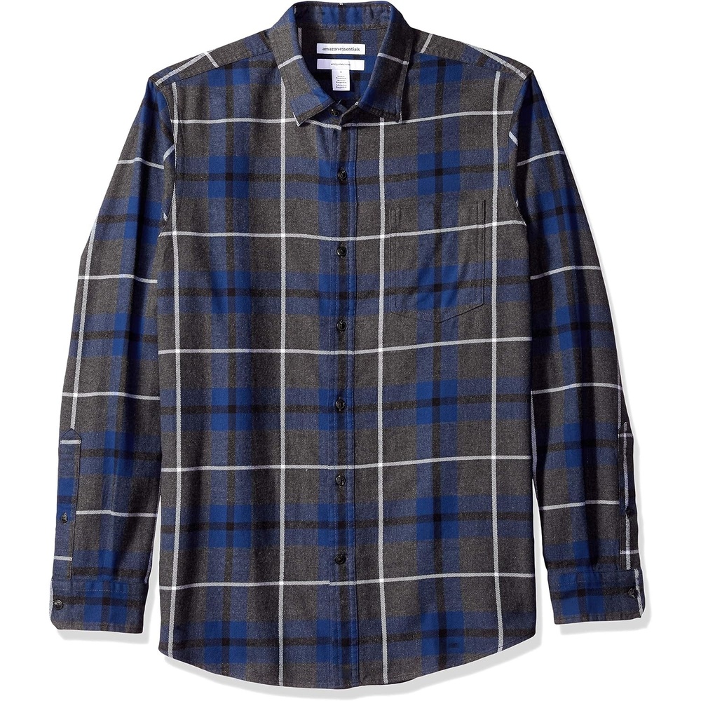 image:imageAmazon Essentials Mens Regular Fit LongSleeve Flannel Shirt Soft Brushed Cotton Lightweight yet WarmBlue Charcoal Heather Plaid