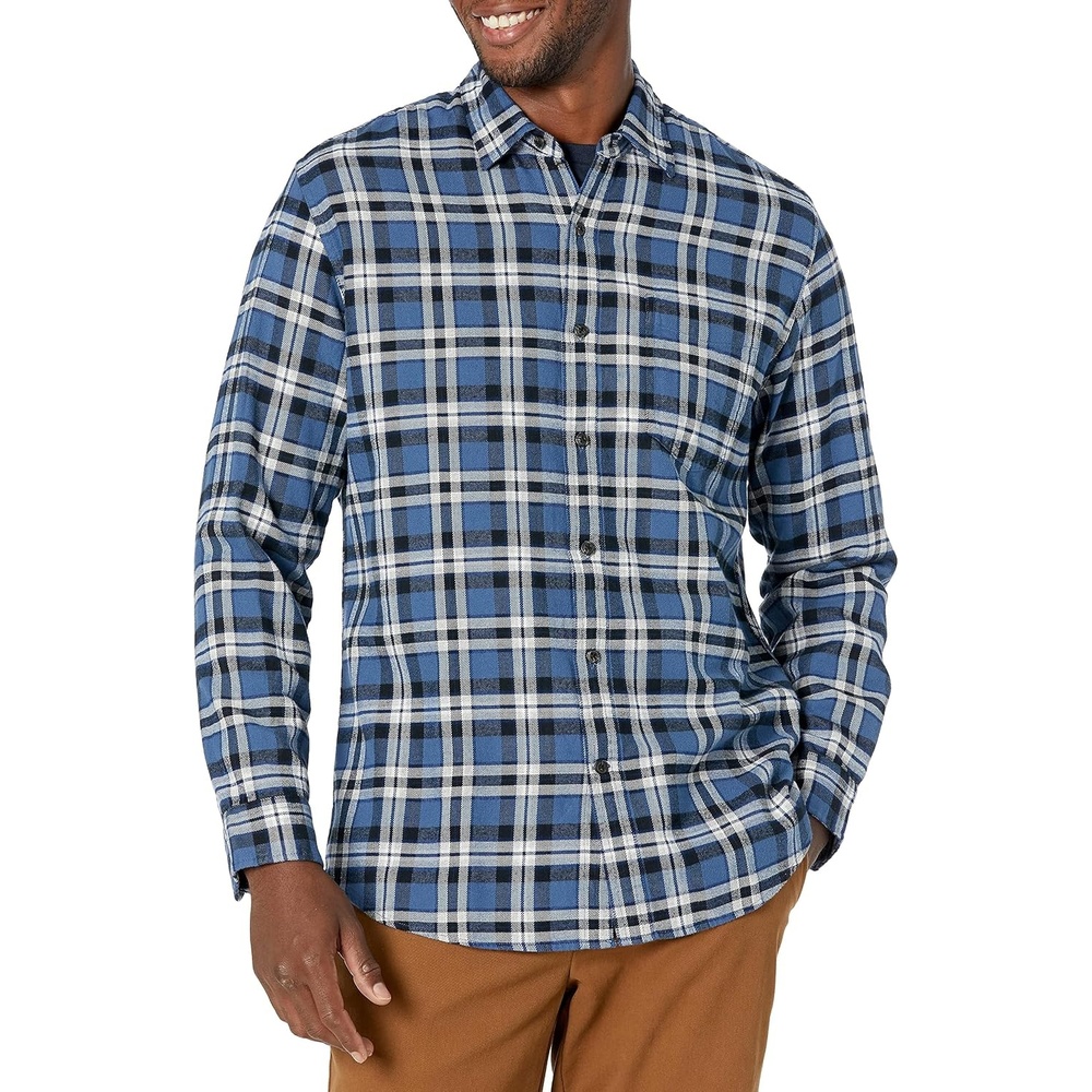 image:imageAmazon Essentials Mens Regular Fit LongSleeve Flannel Shirt Soft Brushed Cotton Lightweight yet WarmBlue White Plaid