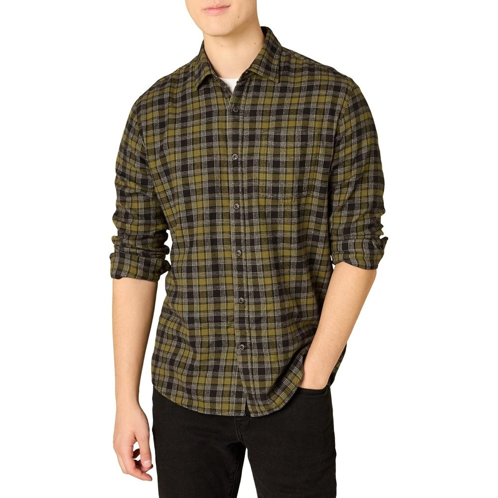 image:imageAmazon Essentials Mens Regular Fit LongSleeve Flannel Shirt Soft Brushed Cotton Lightweight yet WarmOlive